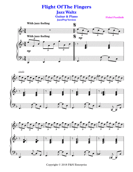 Flight Of The Fingers Jazz Waltz Piano Background For Guitar And Piano Page 2