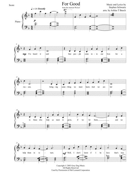 For Good From Wicked For Piano Page 2