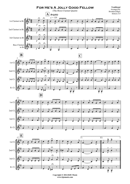 For Hes A Jolly Good Fellow Clarinet Quartet Score And Parts Pdf Page 2