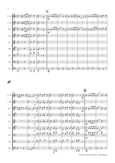 For Hes A Jolly Good Fellow Folk Song And Toast Brass Quintet Page 2