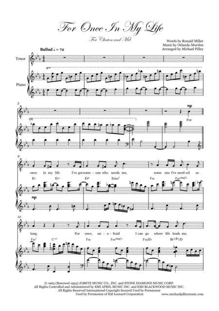 For Once In My Life Motown Tenor Solo With Piano Page 2