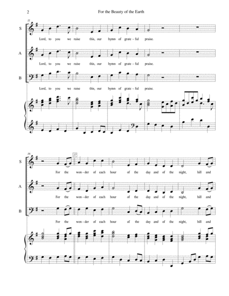 For The Beauty Of The Earth Sab Choir With Piano Accompaniment Page 2