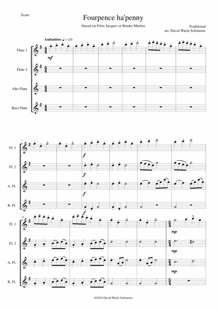 Fourpence Ha Penny Or Variations On Frre Jacques For Flute Quartet Page 2