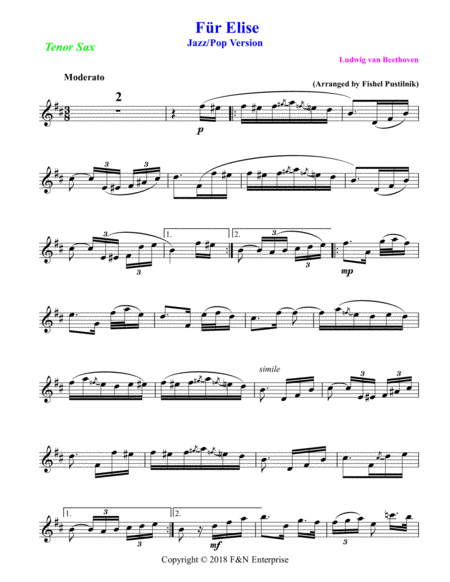 Fr Elise For Tenor Sax With Background Track Jazz Pop Version Page 2