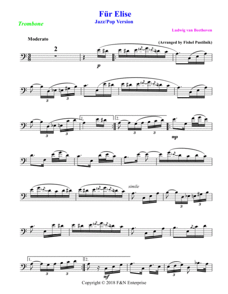 Fr Elise For Trombone With Background Track Jazz Pop Version Page 2