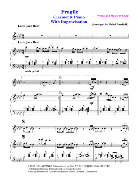 Fragile For Clarinet And Piano Jazz Pop Version With Improvisation Page 2