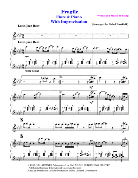 Fragile For Flute And Piano Jazz Pop Version With Improvisation Page 2