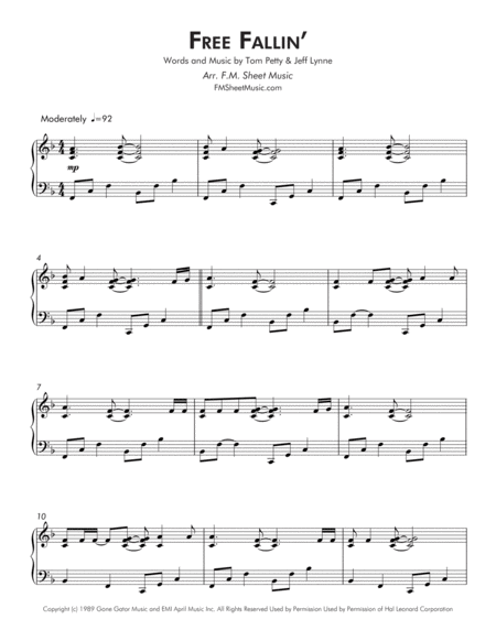 Free Fallin Intermediate Piano Page 2