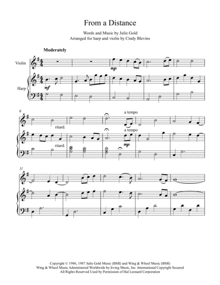 From A Distance Arranged For Harp And Violin Page 2