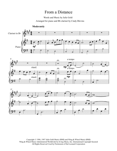 From A Distance Arranged For Piano And Bb Clarinet Page 2