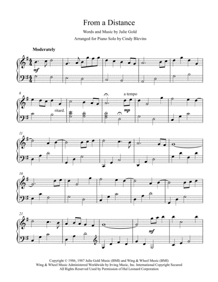 From A Distance Arranged For Piano Solo Page 2