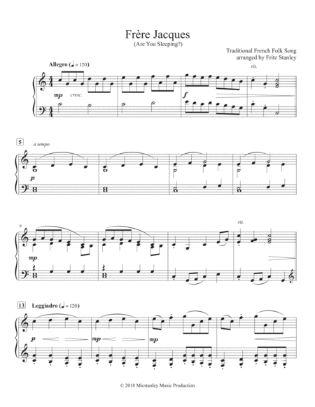 Frre Jacques Are You Sleeping Piano Solo Page 2