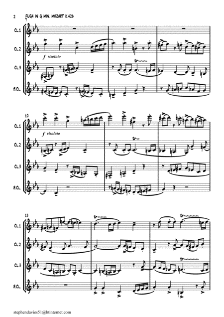 Fuga In C Minor From The Piano Duet By W A Mozart K426 For Clarinet Quartet Page 2