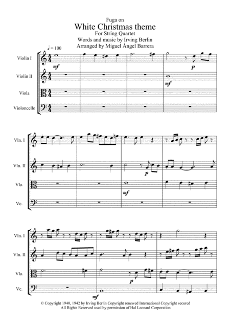 Fuga On White Christmas Theme For String Quartet Page 2