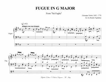 Fugue In G Major G Tartini Arr For Organ 3 Staff Page 2