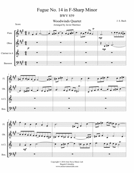 Fugue No 14 In F Sharp Minor Bwv 859 Woodwinds Quartet Page 2