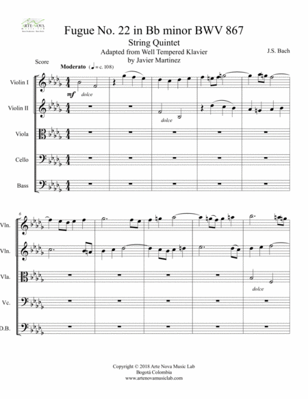 Fugue No 22 In B Flat Minor Bwv 867 For String Quintet Page 2