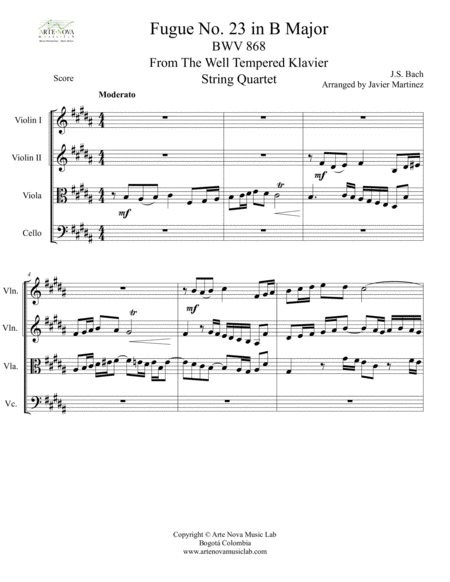 Fugue No 23 In B Major Bwv 868 Arranged For String Quartet Page 2