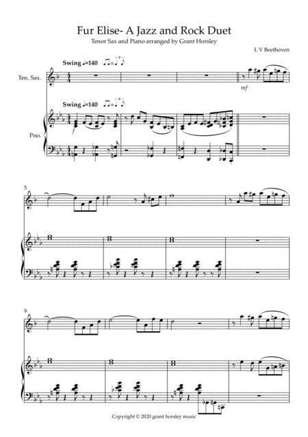 Fur Elise A Jazz And Rock Duet For Tenor Sax And Piano Page 2