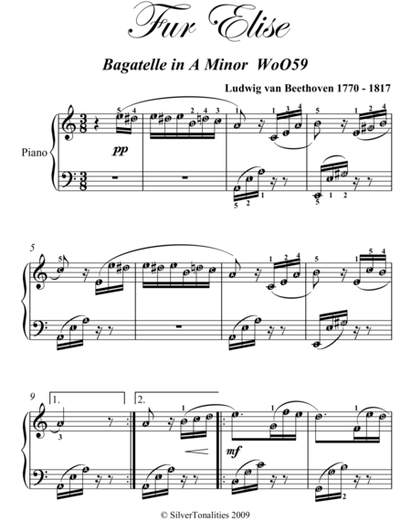 Fur Elise Intermediate Piano Sheet Music Page 2