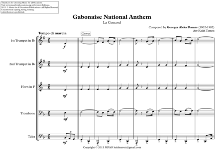 Gabonaise National Anthem La Concord For Brass Quintet Page 2