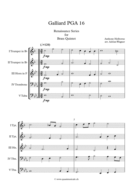 Galliard Pga 16 Anthony Holborne Brass Quintet Arr Adrian Wagner Page 2