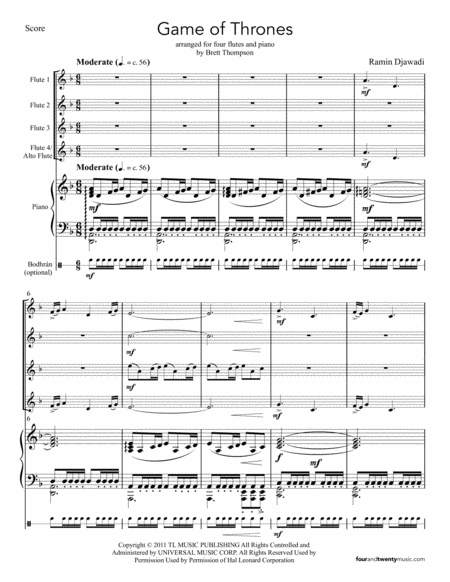 Game Of Thrones Arranged For Four Flutes And Piano Page 2