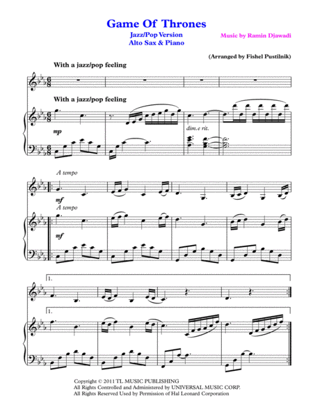 Game Of Thrones For Alto Sax And Piano Page 2