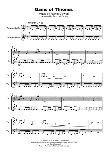 Game Of Thrones Theme Duet For Trumpet Page 2