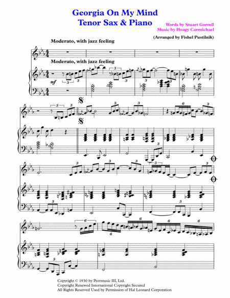 Georgia On My Mind For Tenor Sax And Piano Jazz Pop Version With Improvisation Page 2