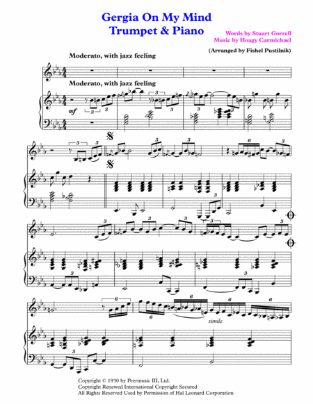 Georgia On My Mind For Trumpet And Piano Jazz Pop Version With Improvisation Page 2