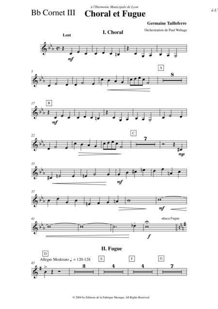 Germaine Tailleferre Choral Et Fugue Arranged For Concert Band By Paul Wehage Bb Cornet Iii Part Page 2