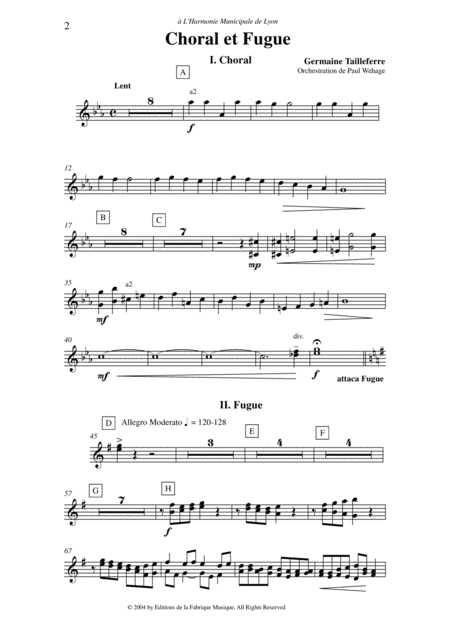 Germaine Tailleferre Choral Et Fugue Arranged For Concert Band By Paul Wehage Bb Trumpet 1 Part Page 2