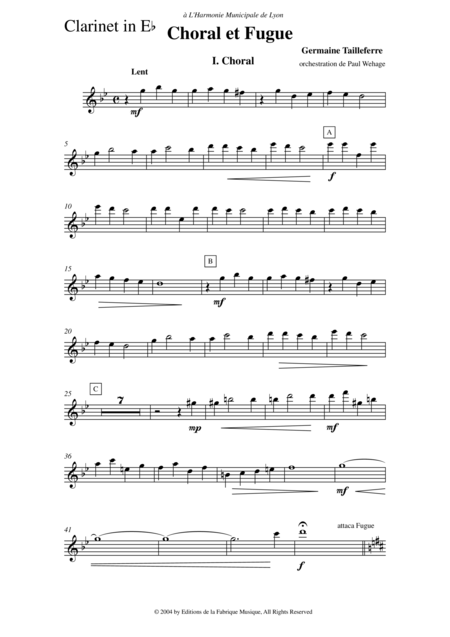 Germaine Tailleferre Choral Et Fugue Arranged For Concert Band By Paul Wehage Eb Clarinet Part Page 2