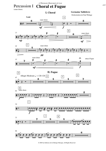 Germaine Tailleferre Choral Et Fugue Arranged For Concert Band By Paul Wehage Percussion 1 Part Page 2