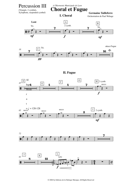 Germaine Tailleferre Choral Et Fugue Arranged For Concert Band By Paul Wehage Percussion 3 Part Page 2