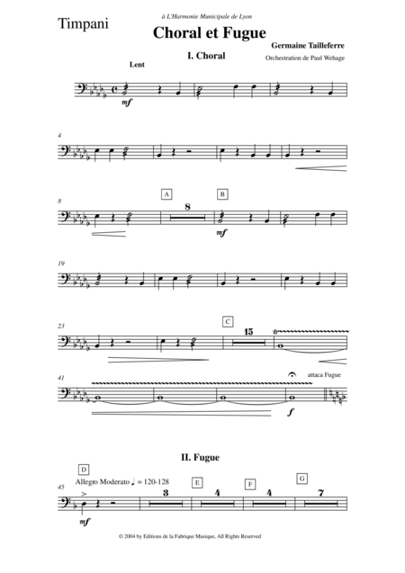 Germaine Tailleferre Choral Et Fugue Arranged For Concert Band By Paul Wehage Timpani Part Page 2