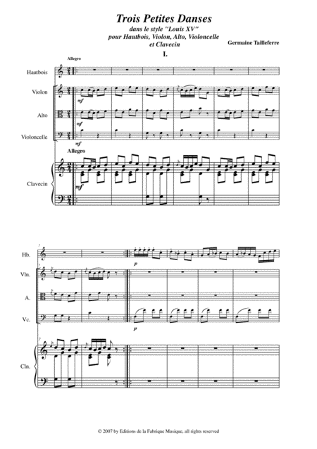 Germaine Tailleferre Trois Petits Danses Dans Le Style Louis Xv For Oboe Violin Viola Cello And Harpsichord Page 2