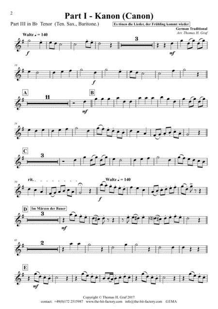 German Spring Song Collection 5 Concert Pieces Multiplay Part 3 In Bb Tenor Page 2