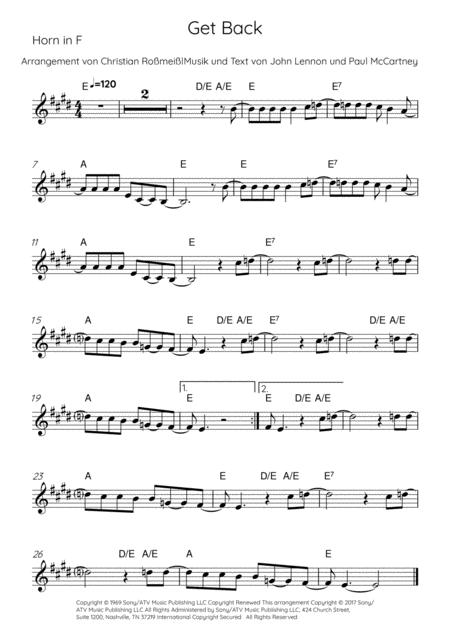 Get Back Melody For Brass Trumpet Horn Page 2