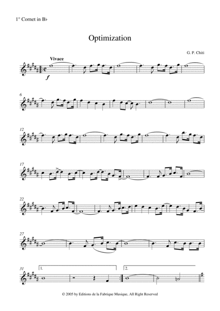 Gian Paolo Chiti Optimisation For Intermediate Concert Band 1st Bb Cornet Part Page 2