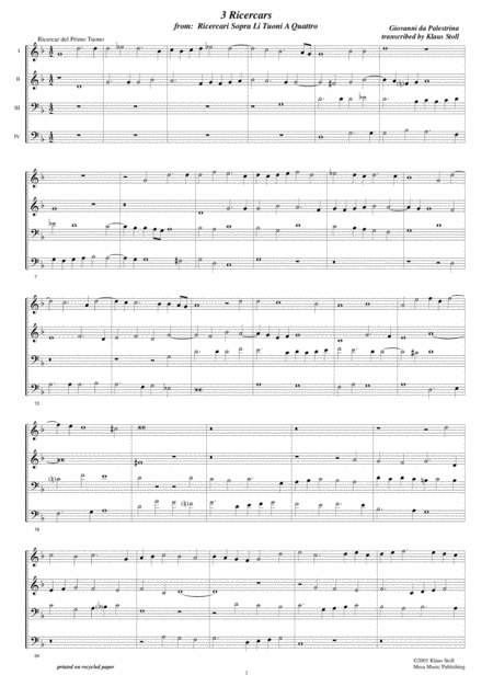 Giovanni Palestrina Three Ricercars Transcribed And Edited By Klaus Stoll Page 2