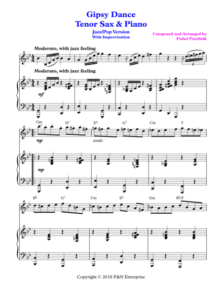 Gipsy Dance Piano Background For Tenor Sax And Piano With Improvisation Video Page 2