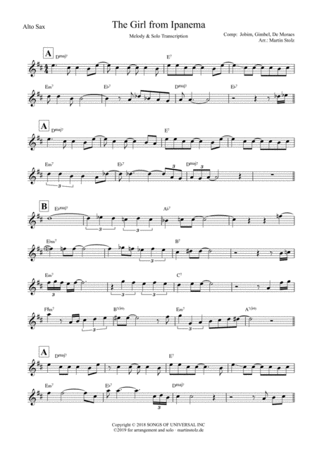 Girl From Ipanema For Alto Saxophone Incl Transcribed Solo Page 2