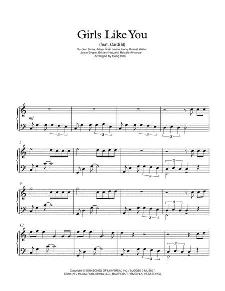 Girls Like You Feat Cardi B For Piano Solo Best For Wedding Page 2