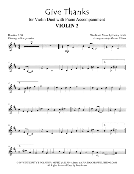 Give Thanks For Violin Duet With Piano Accompaniment Thanksgiving Page 2