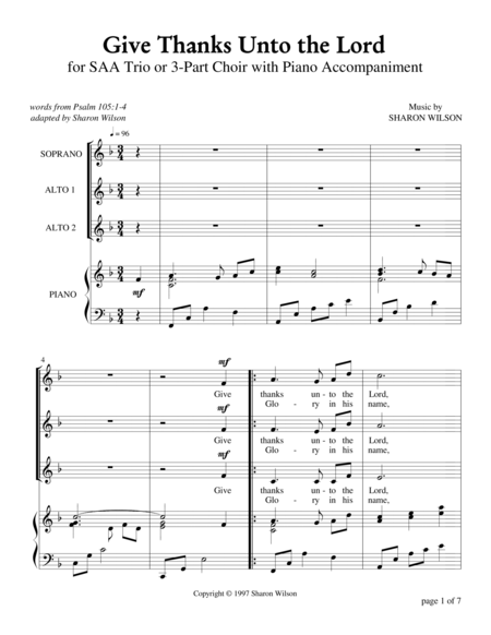 Give Thanks Unto The Lord For Saa Choir With Piano Accompaniment Page 2