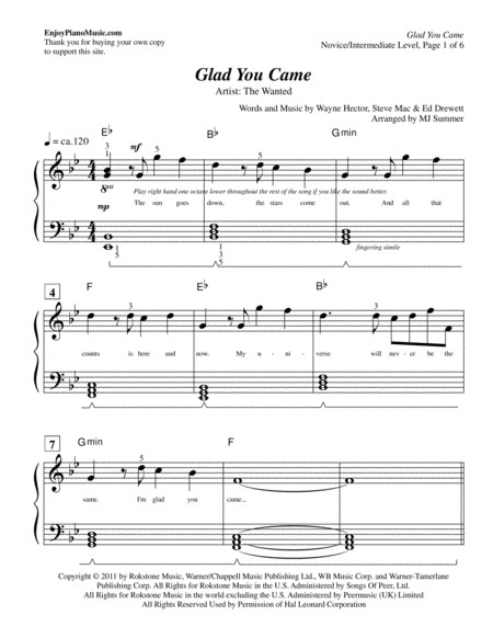 Glad You Came The Wanted Intermediate Level For Piano Solo Page 2