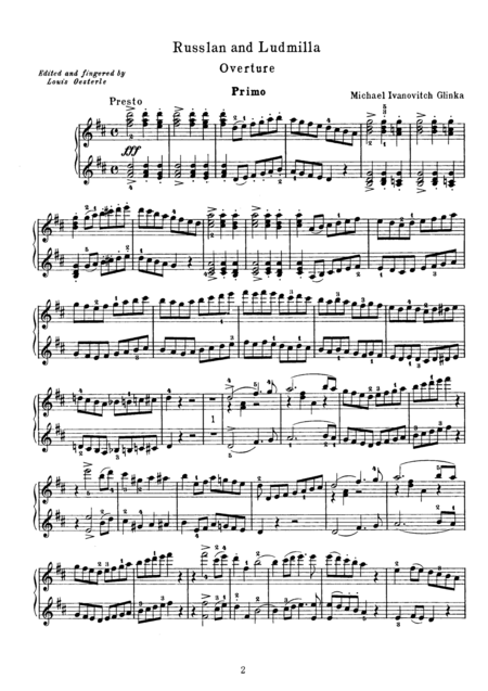 Glinka Russlan And Ludmilla Overture For Piano Duet 1 Piano 4 Hands Pg811 Page 2