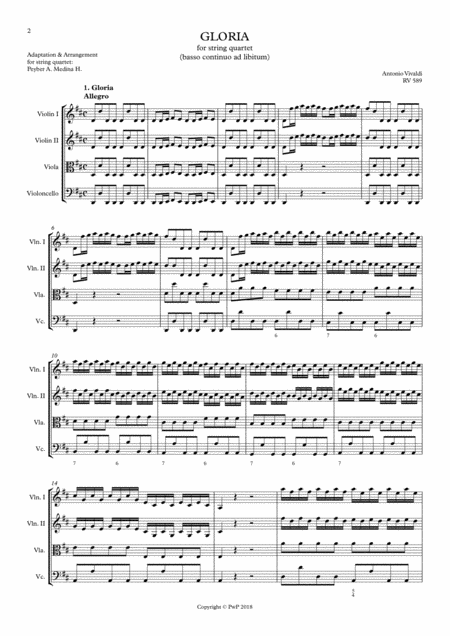 Gloria Vivaldi Rv 589 Arranged For String Quartet Page 2